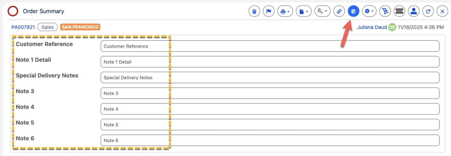 Standard order-notes fields, which still work if no field set is configured