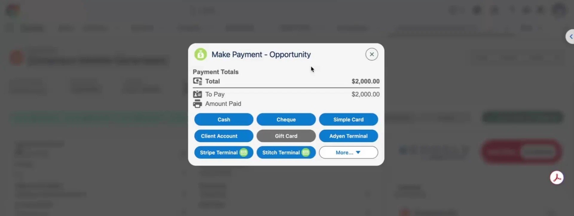 Collecting a payment from a Salesforce Opportunity record with Eposly Payments