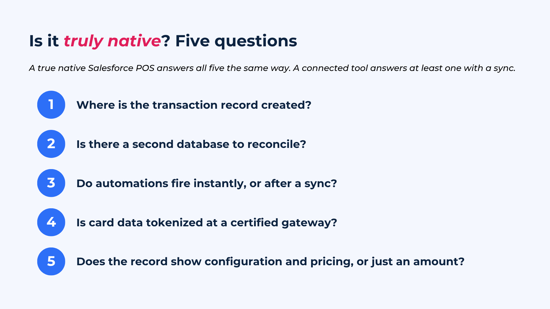 Five questions to tell whether a Salesforce POS is truly native or a connected tool