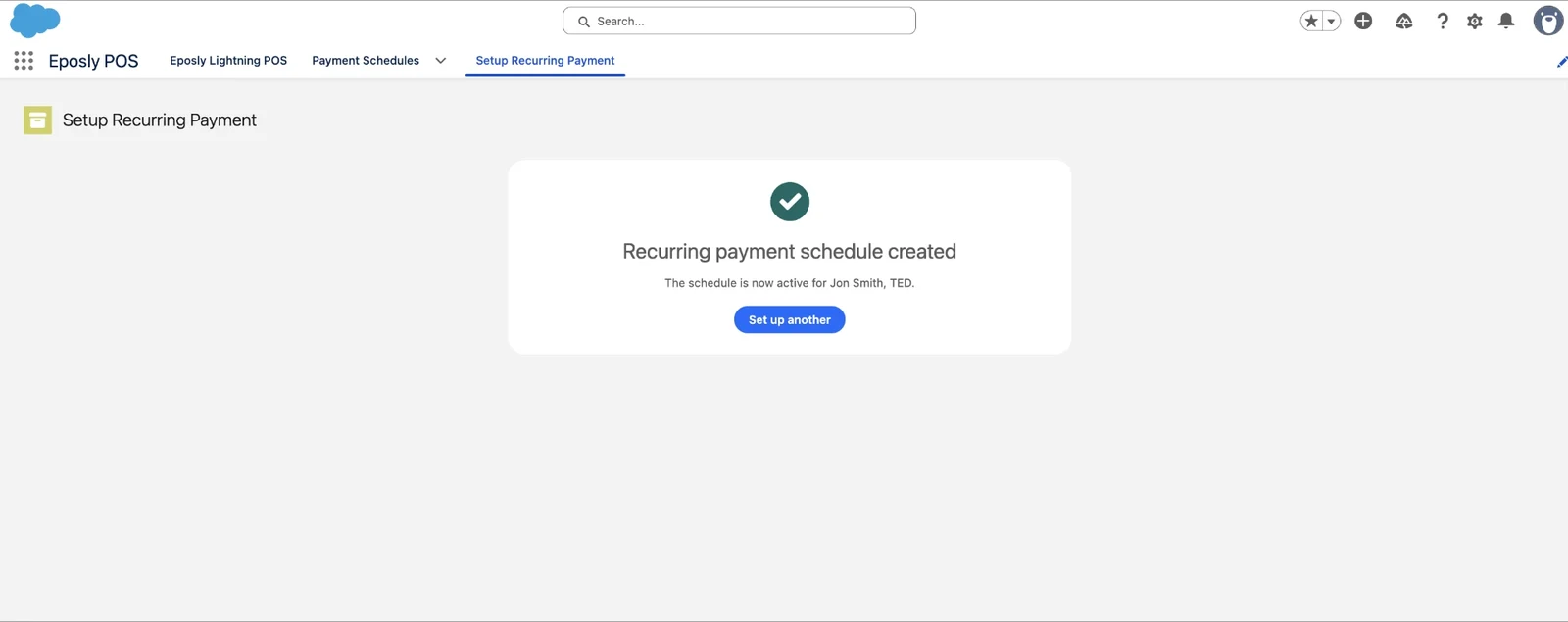 Confirmation message: recurring payment schedule created