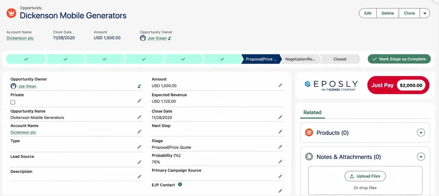 Collecting a payment from a Salesforce record without leaving it