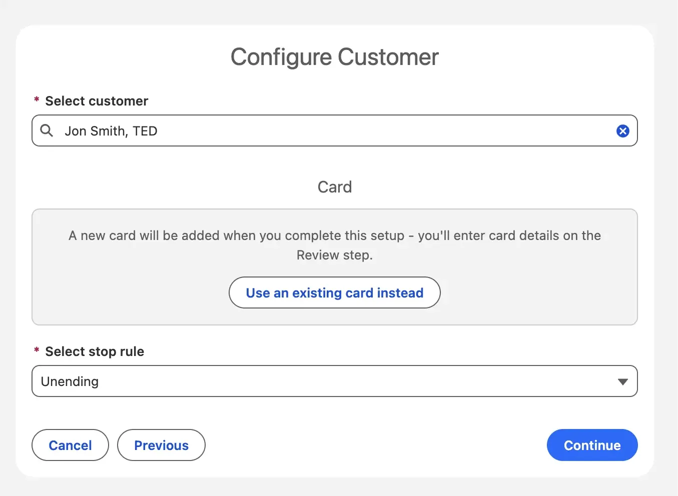 Setting up a recurring payment in Salesforce: customer, saved card and stop rule