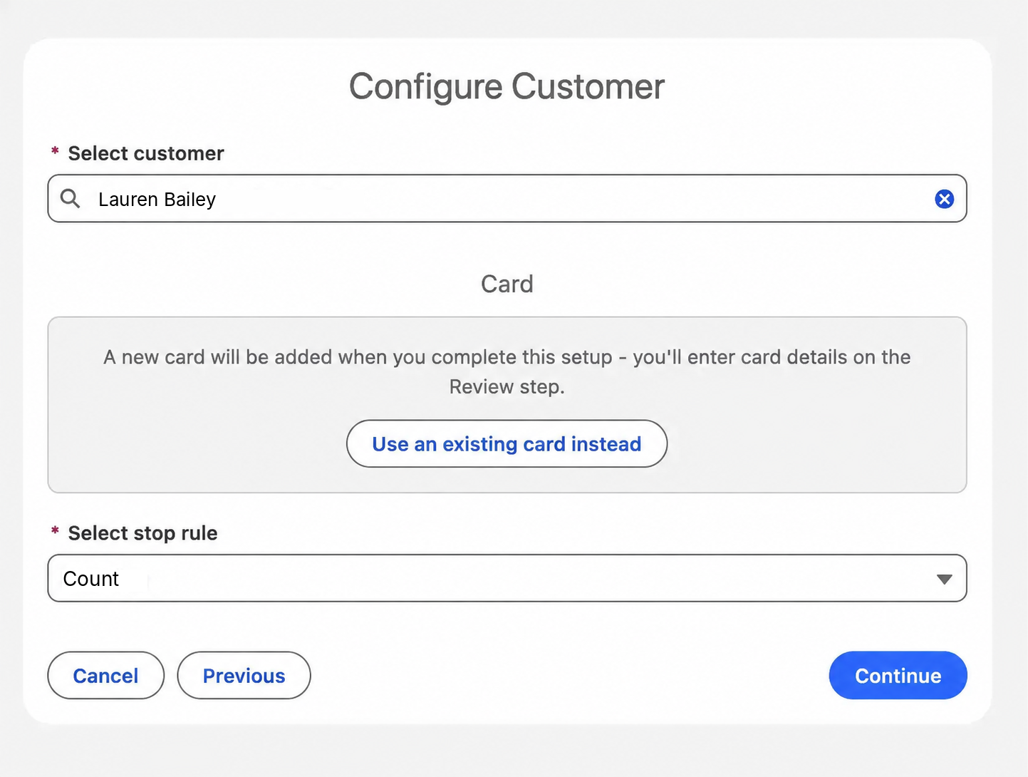 Setting up scheduled card payments on a customer's saved card in Eposly