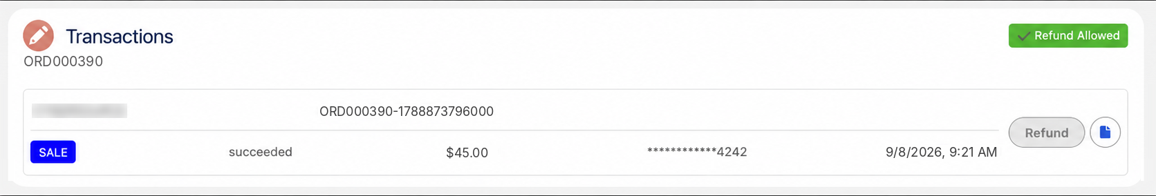 The payment on the order in Salesforce