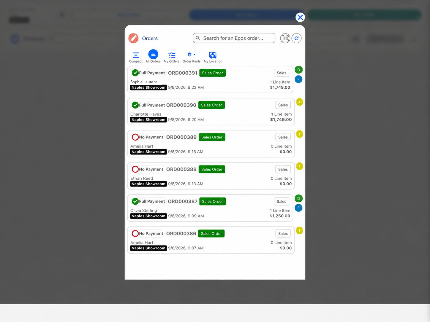 The order in the Eposly order list
